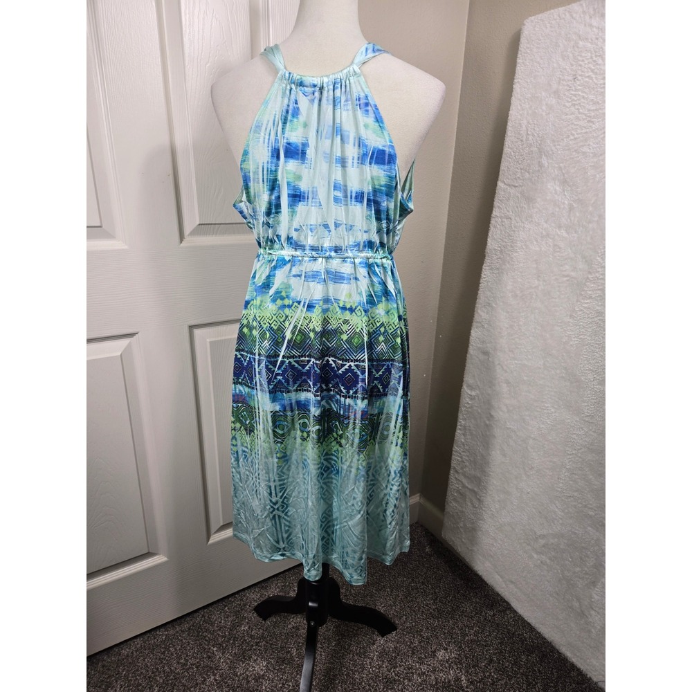 Kiara Women's Size Large Blue Lagoon Halter Dress Sleeveless Coastal‎ Chic